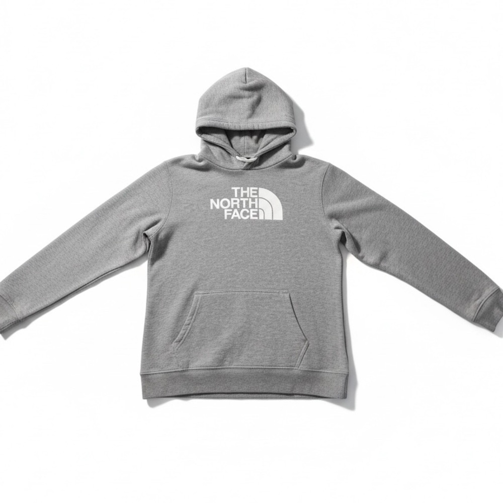 The North Face Women’s Gray Logo Hoodie Sweatshirt M Hiking Pullover Fall Winter - Picture 2 of 4